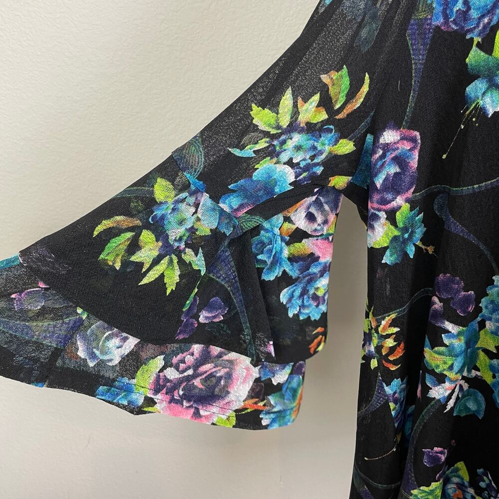 Calessa Black Floral Layer Flared Sleeve  Knit Top  *2X/3X - Picture 11 of 12